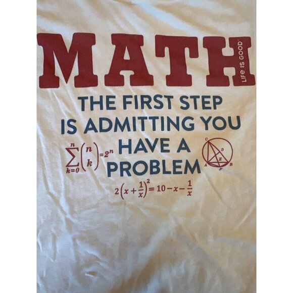 Life Is Good Math Graphic T-Shirt Medium Crusher Lite Cotton Blend White - Picture 2 of 4
